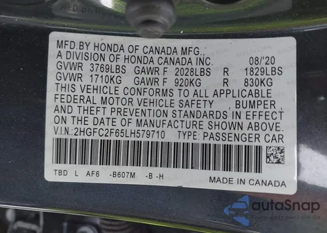 2020 Honda Civic Lx z USA, uszkodzony, nr VIN 2HGFC2F65LH579710